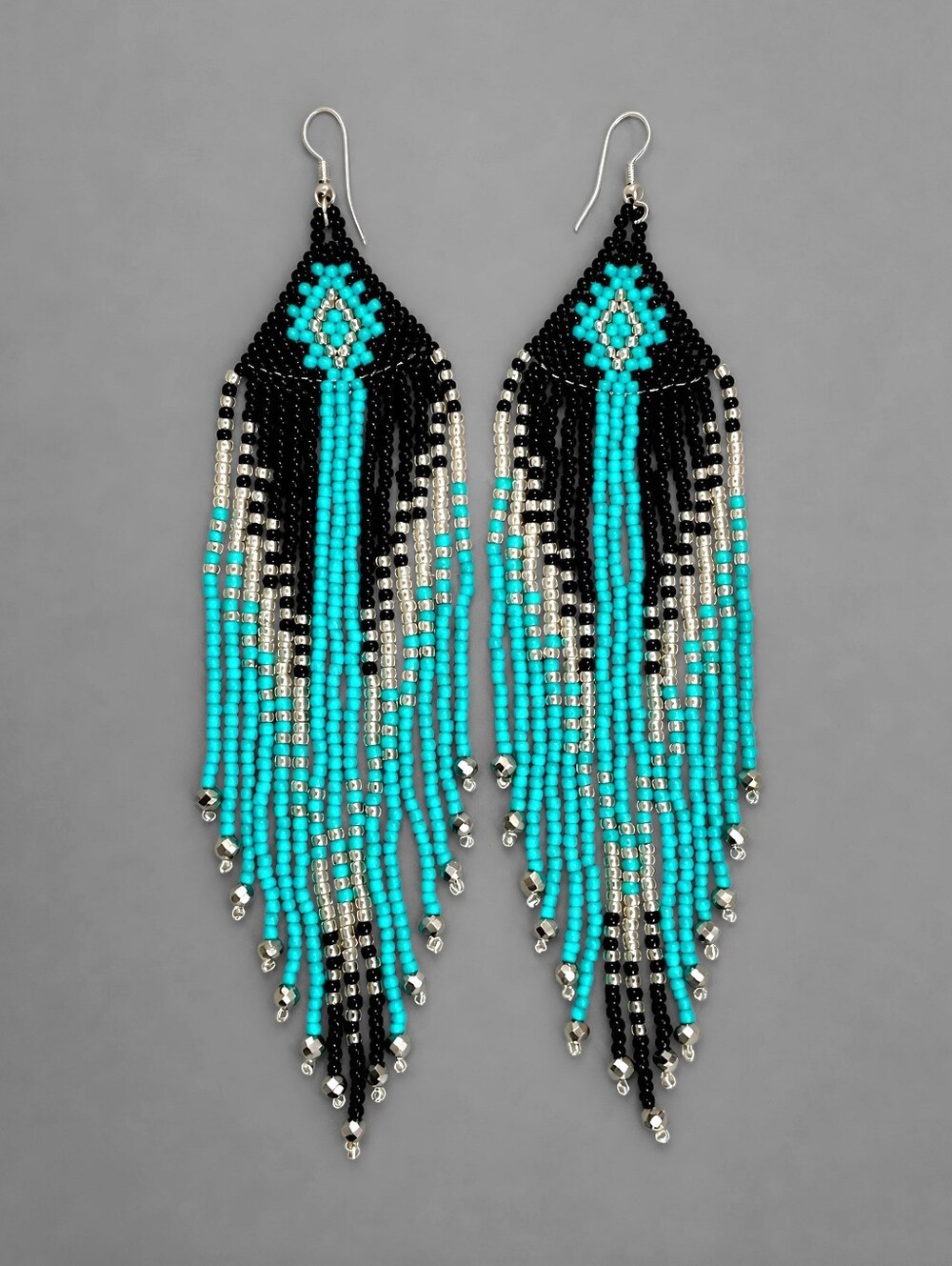 Turquoise Boho Fringe Beaded Earrings - Handmade Southwestern JewelryMeticulou